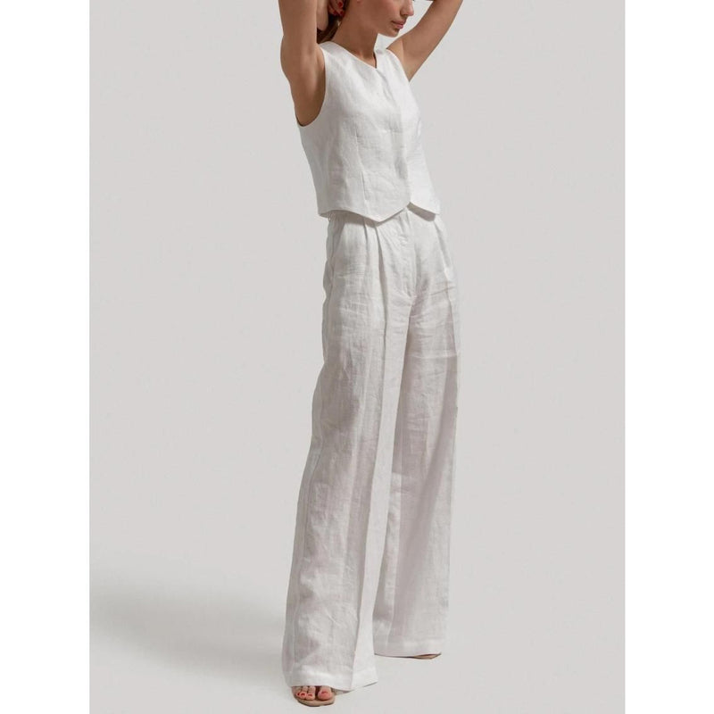 cotton linen summer vest and pants set, view 3 - MRSLM