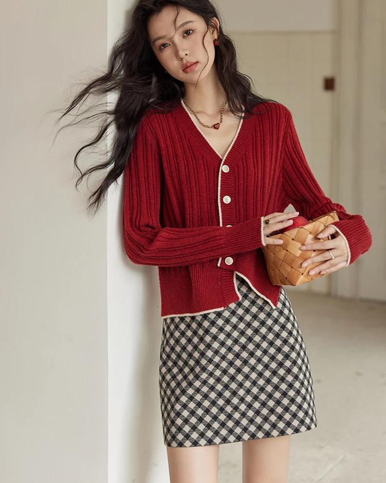 retro plaid high waist A-line mini skirt, view 2 - MRSLM