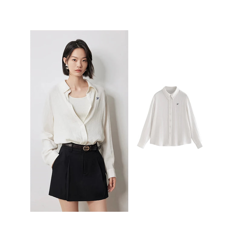long sleeve linen blouse with embroidery, view 7 - MRSLM
