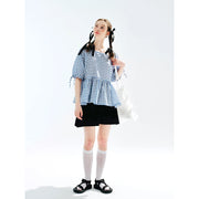 blue plaid puff sleeve shirt, view 2 - MRSLM