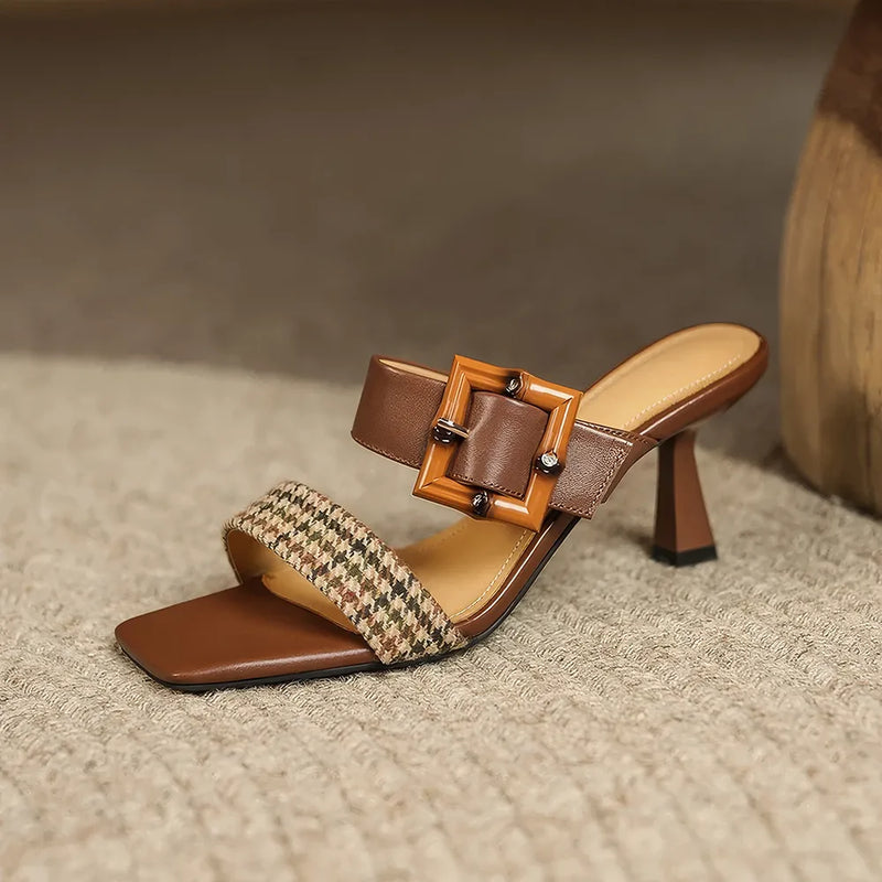 Square toe high heel leather slippers, view 3 - MRSLM