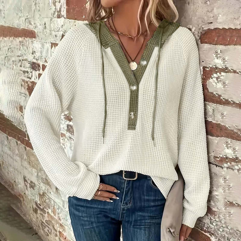 women's waffle hooded button sweatshirt, view 5 - MRSLM