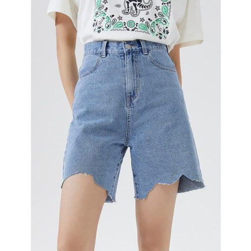 cotton a-line bermuda denim shorts, view 3 - MRSLM
