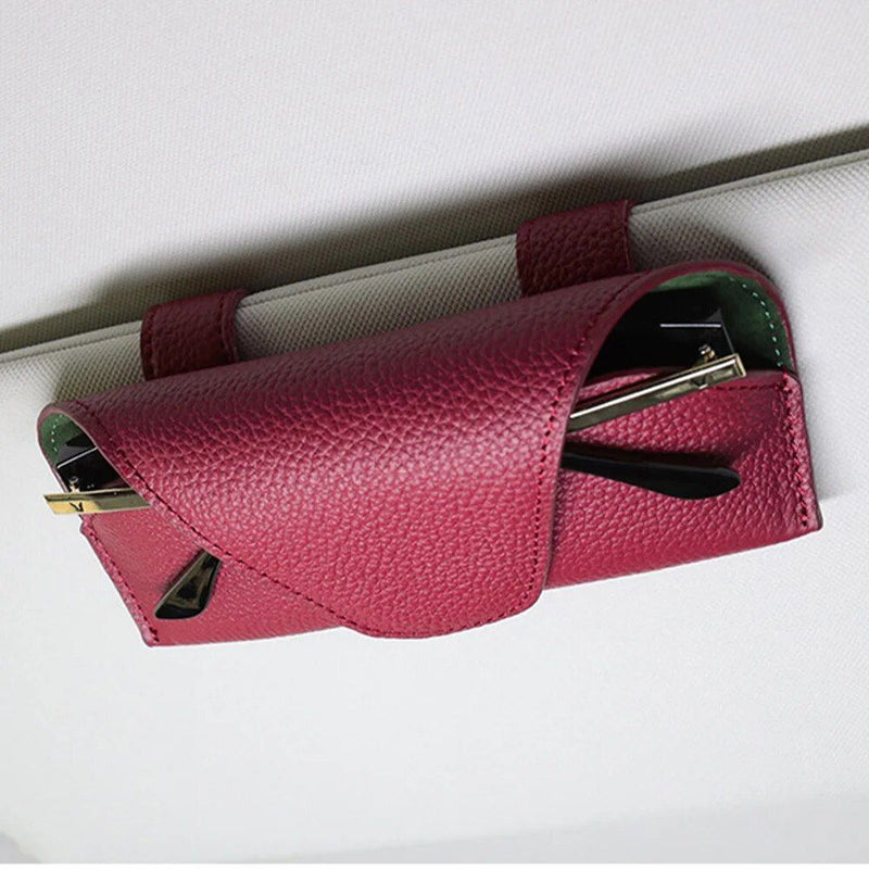leather car sun visor glasses holder, view 5 - MRSLM