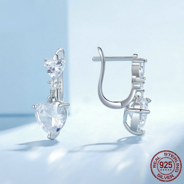 Cut Zircon French Elegant Style 925 Silver Heart-shaped Earrings