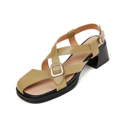 retro square heel leather sandals, view 7 - MRSLM