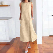 casual striped sleeveless maxi dress, view 6 - MRSLM