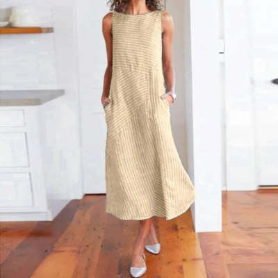 casual striped sleeveless maxi dress, view 6 - MRSLM