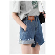Retro blue high-waisted denim shorts, view 5 - MRSLM