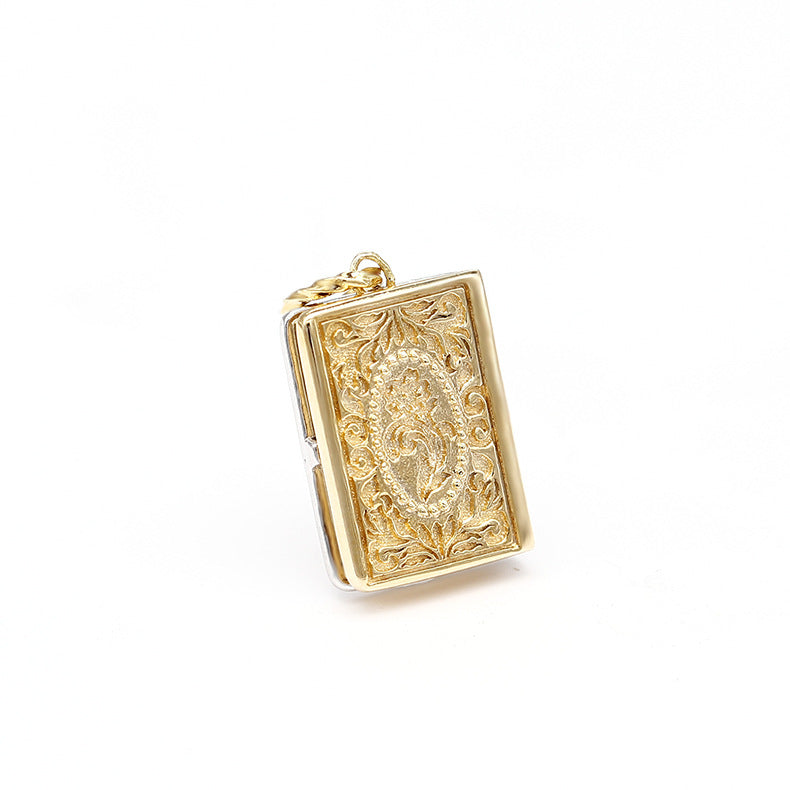 retro sterling silver book pendant, view 2 - MRSLM