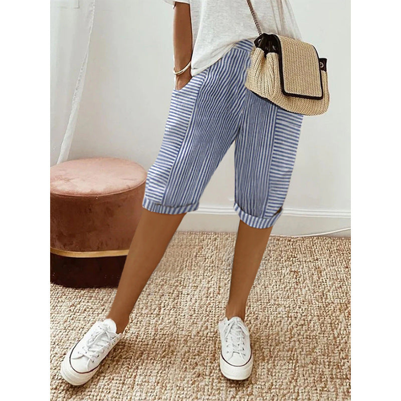 striped loose cropped pants, view 2 - MRSLM