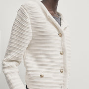 Women's gold buttons striped knitted coat, view 5 - MRSLM