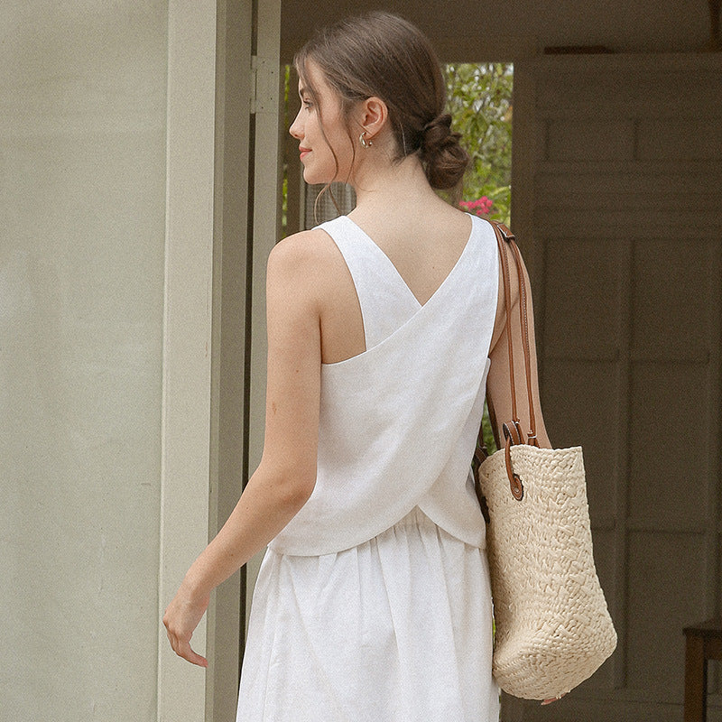 back cross linen top, view 8 - MRSLM