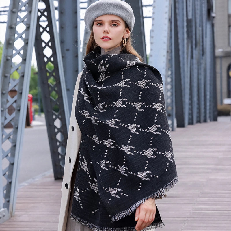 houndstooth imitation cashmere scarf, view 5 - MRSLM