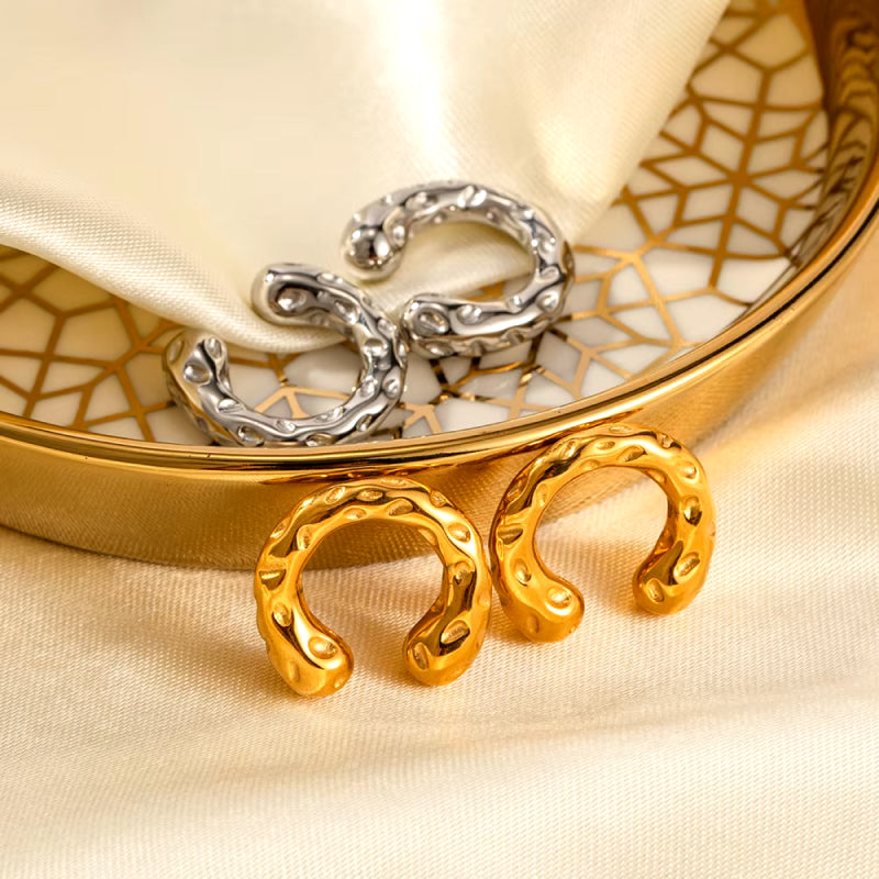 chunky gold ear cuff with hammered texture, view 4 - MRSLM