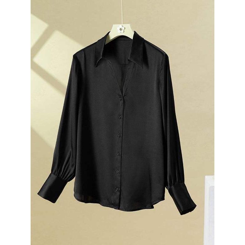 silk v-neck blouse, view 19 - MRSLM