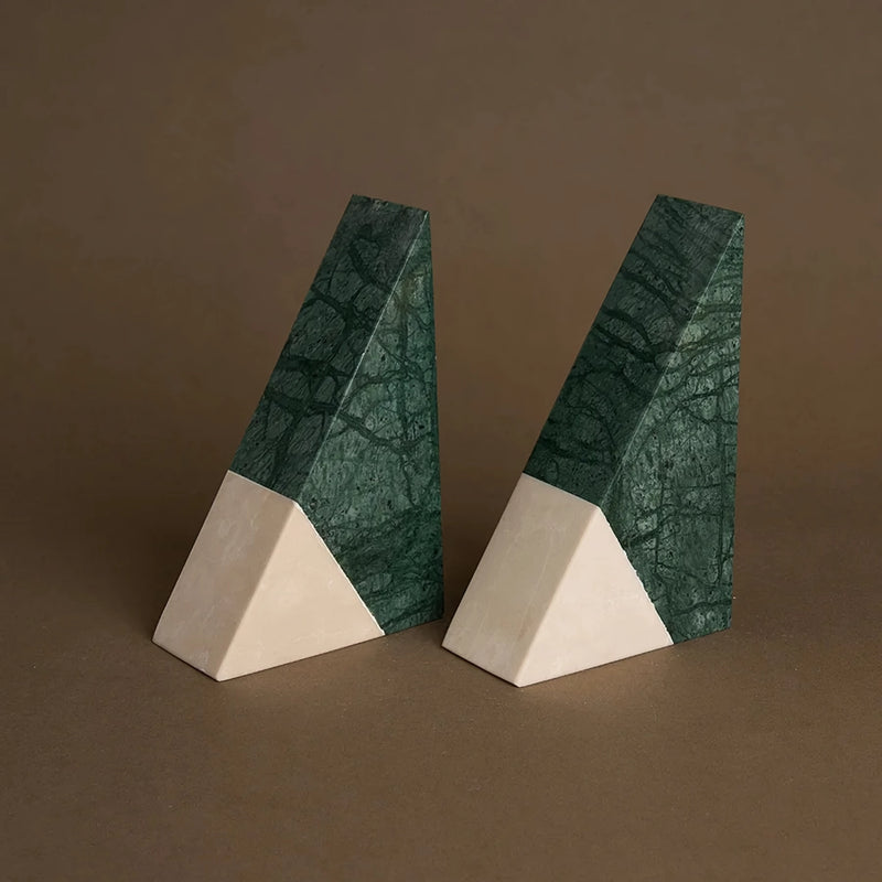green marble bookends, view 2 - MRSLM