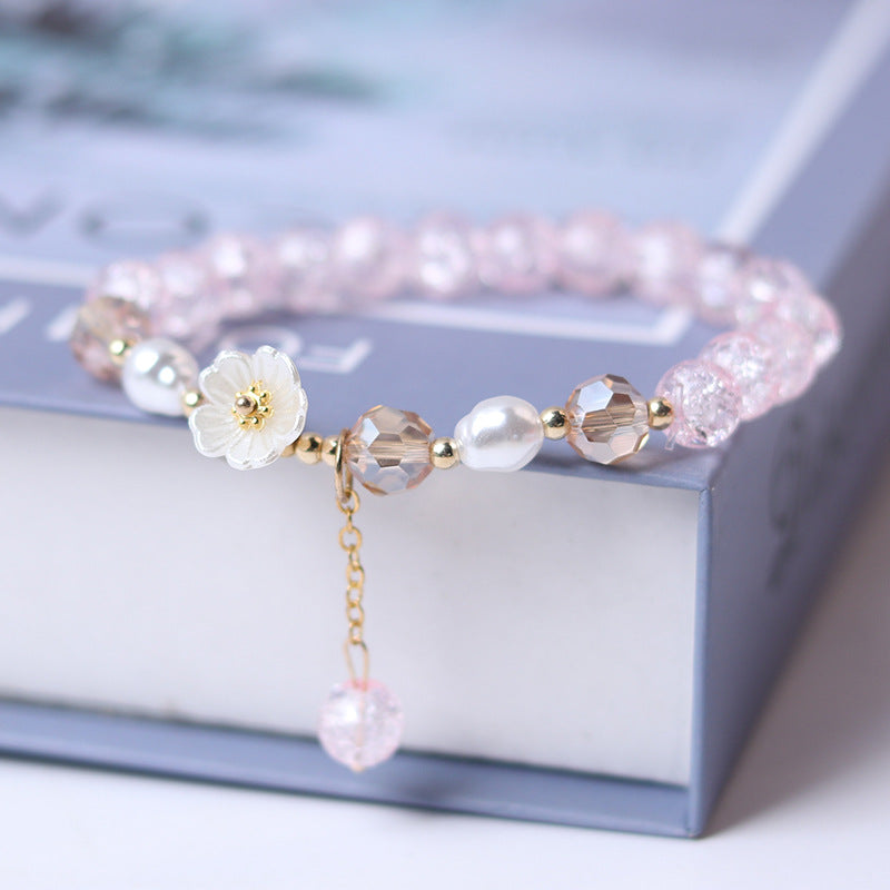 purple beaded white flower bracelet, view 11 - MRSLM