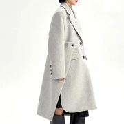 light gray long overcoat for women, view 3 - MRSLM