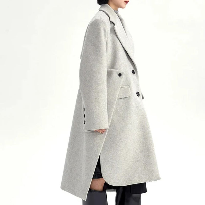light gray long overcoat for women, view 3 - MRSLM