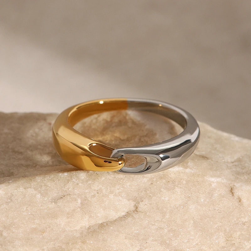18K Gold & Silver Colorblock Chain Ring