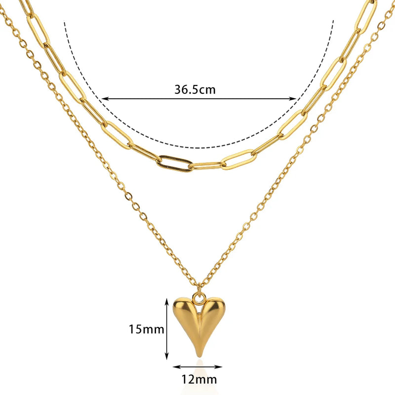 double layered heart chain necklace, view 6 - MRSLM