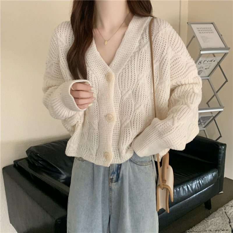 women's loose short cotton knit cardigan, view 6 - MRSLM