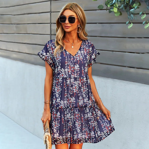 V-neck ruffled A-line dress, view 18 - MRSLM