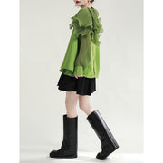 green pleated belted blouse, view 5 - MRSLM