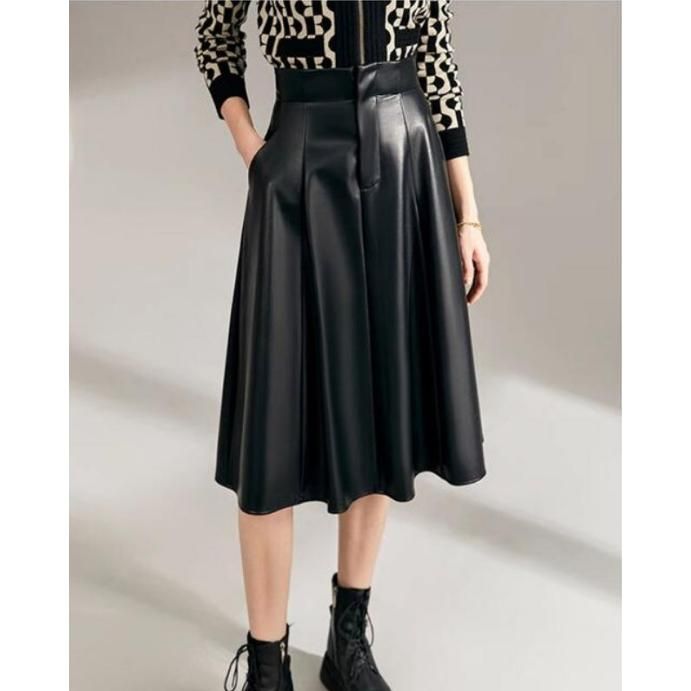 High waist A-line PU leather skirt, view 6 - MRSLM
