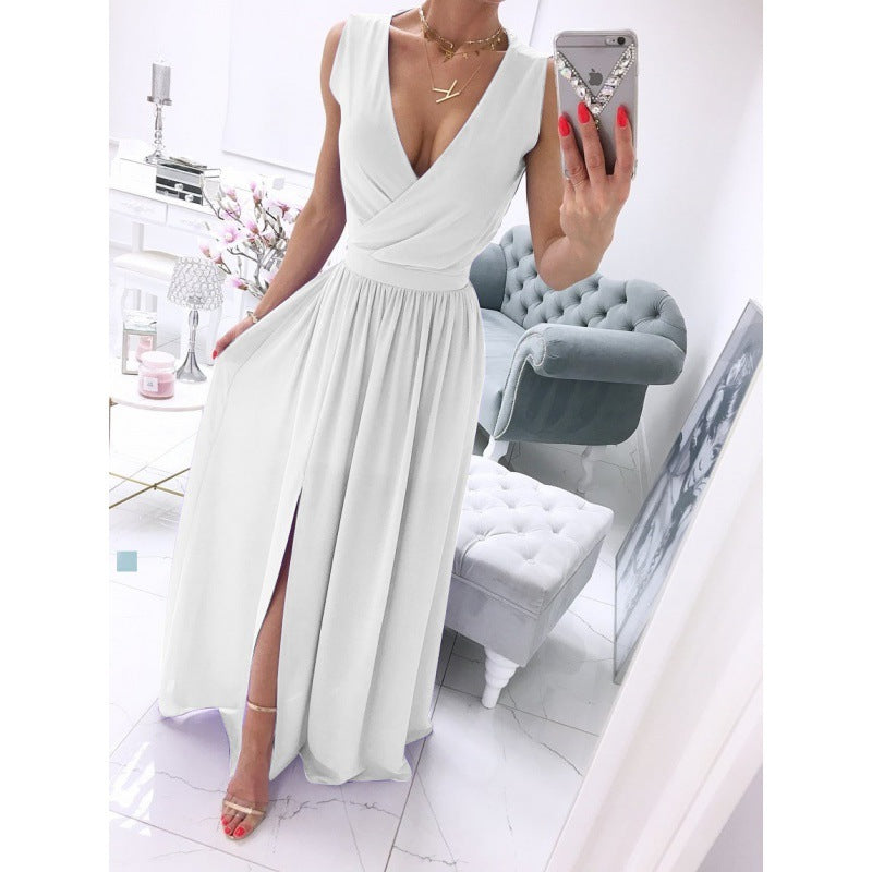 Women's sleeveless V-neck long dress, view 2 - MRSLM