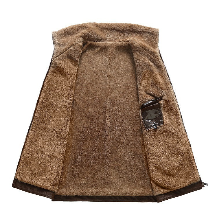men's faux leather lapel coat, view 10 - MRSLM