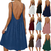 solid color strap backless dress - MRSLM