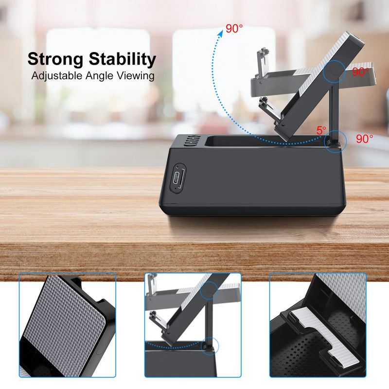 foldable bluetooth speaker stand with alarm clock, view 9 - MRSLM