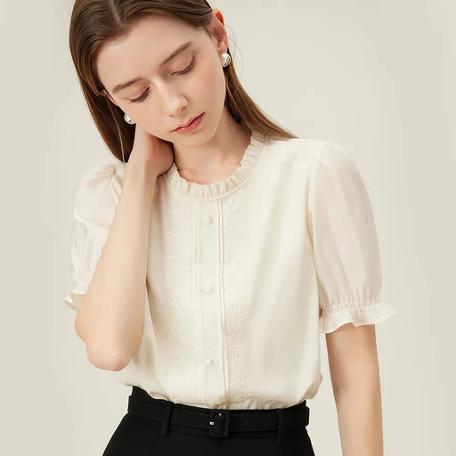 embroidered round neck shirt, view 2 - MRSLM