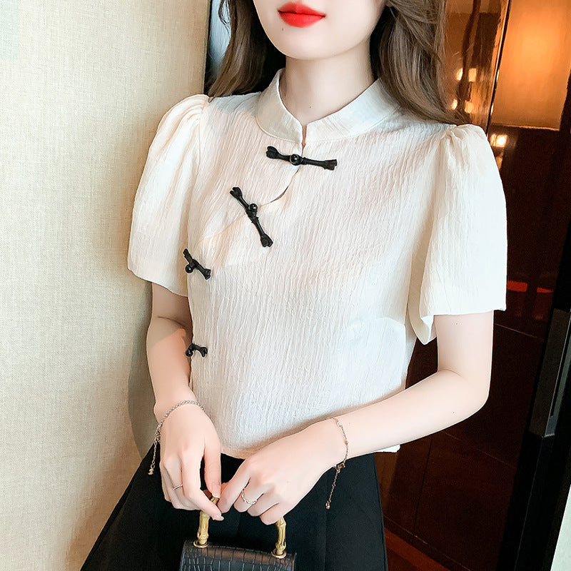 Chinese Style Buckle Short Top Women's Summer Shirt