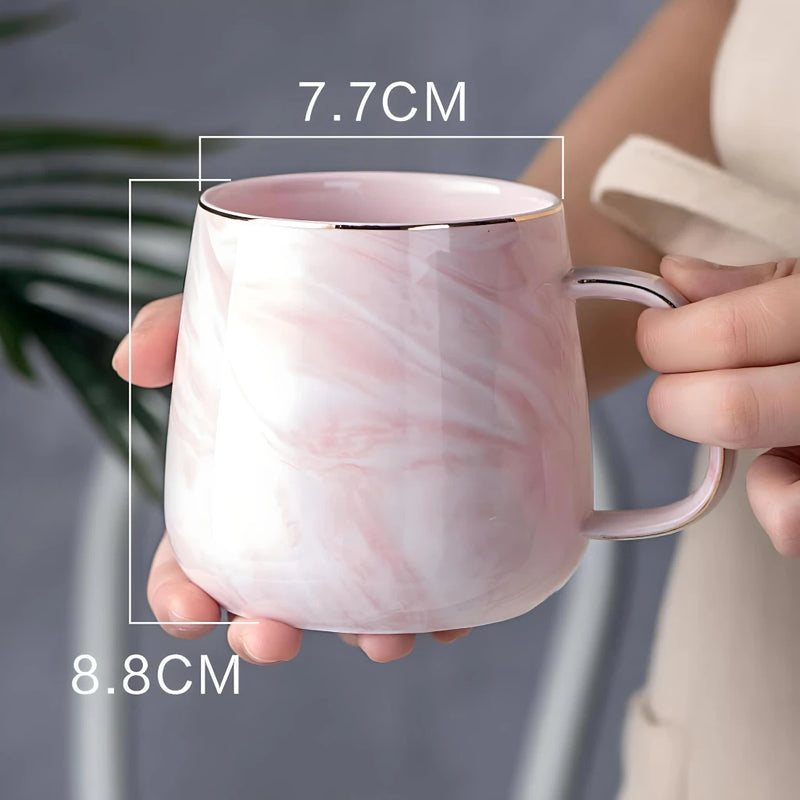 marble pattern ceramic mug with gold rim, view 7 - MRSLM