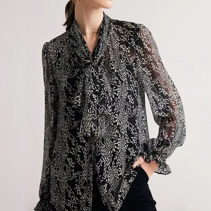 black printed silk blouse with bow collar - MRSLM