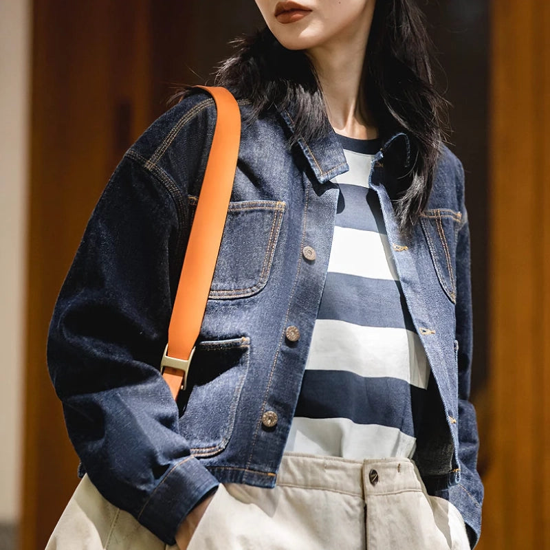 dark blue vintage denim jacket, view 3 - MRSLM