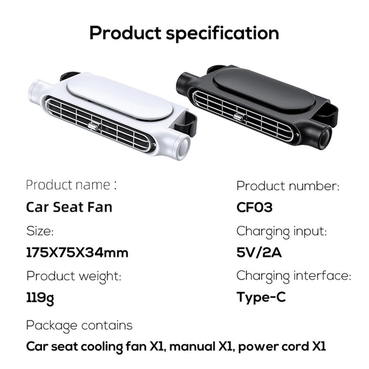 Adjustable 3-Speed Car Seat Cooling Fan