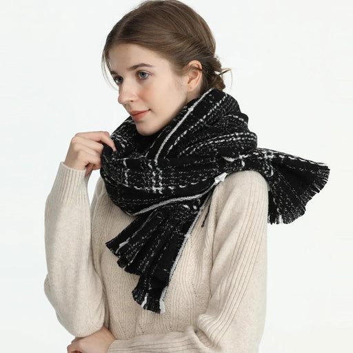 wool pashmina plaid scarf with tassels - MRSLM