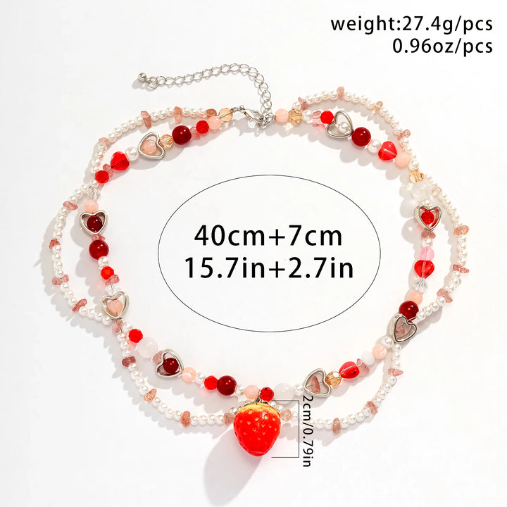 Elegant Strawberry Heart Pearl Choker Necklace