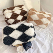 plush plaid barrel makeup bag, view 6 - MRSLM