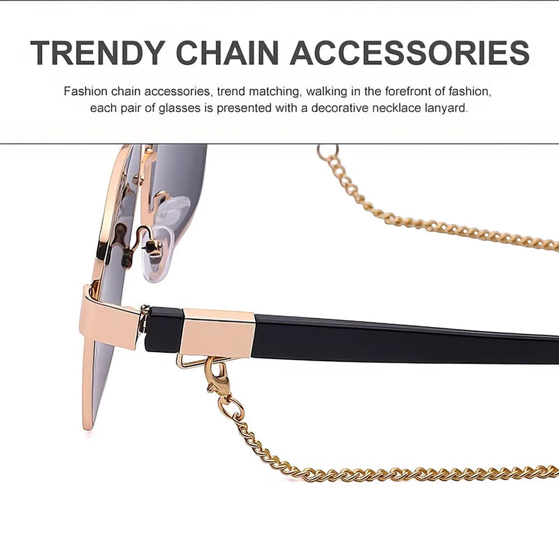 Oversized square sunglasses with chain, view 13 - MRSLM