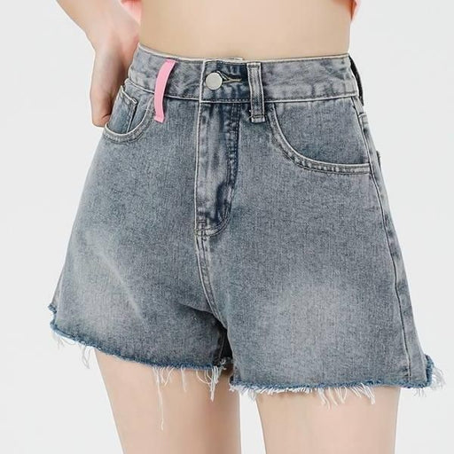 casual high waist embroidery denim shorts - MRSLM