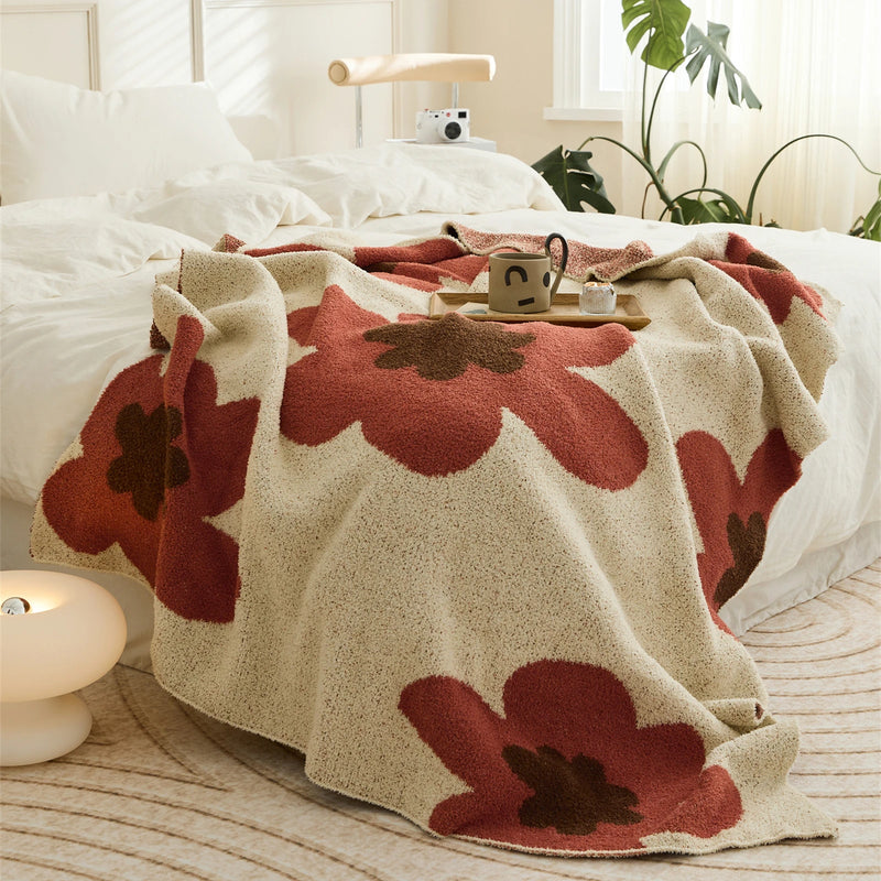 floral knitted throw blanket, view 2 - MRSLM
