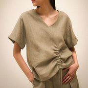 linen v-neck tee, view 2 - MRSLM