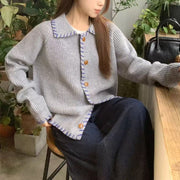 Women's collared cropped knit cardigan - MRSLM