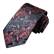 floral black and red silk necktie set for men, view 4 - MRSLM