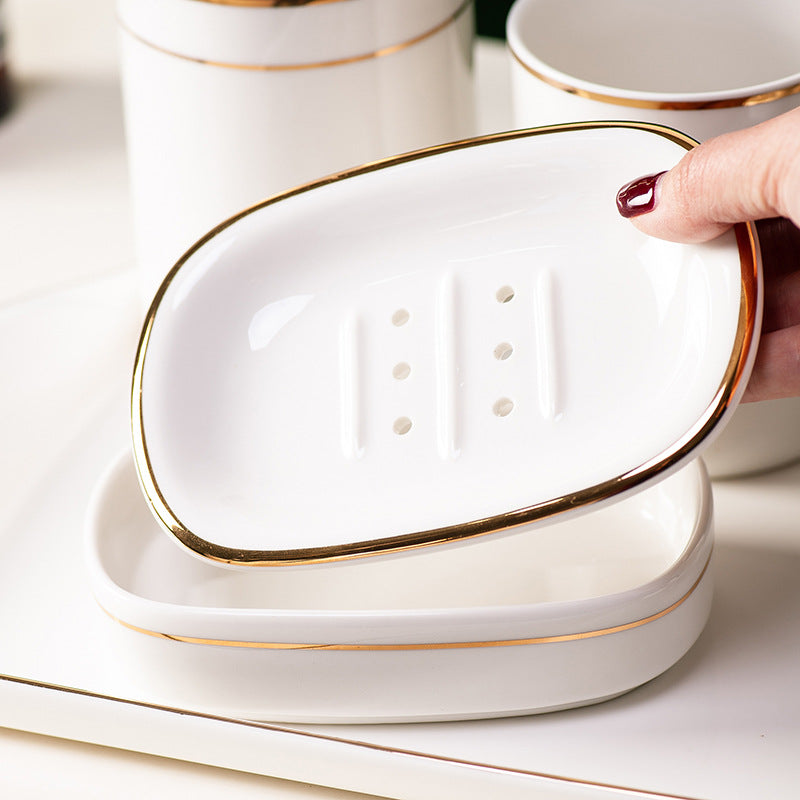 nordic gold inlay ceramic soap holder, view 10 - MRSLM